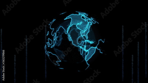 Big data 3d Earth. Binary code surrounding globe . Retro digital blue Earth.