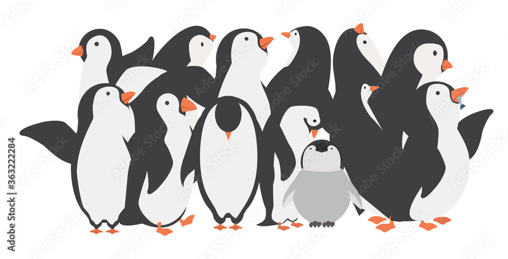 Obraz premium Happy penguin family characters in different poses set
