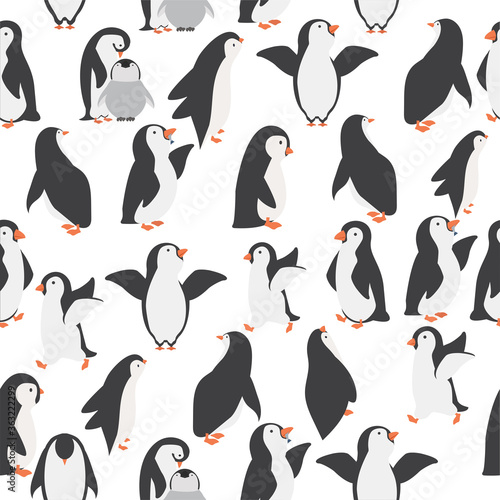 Happy penguin family background pattern