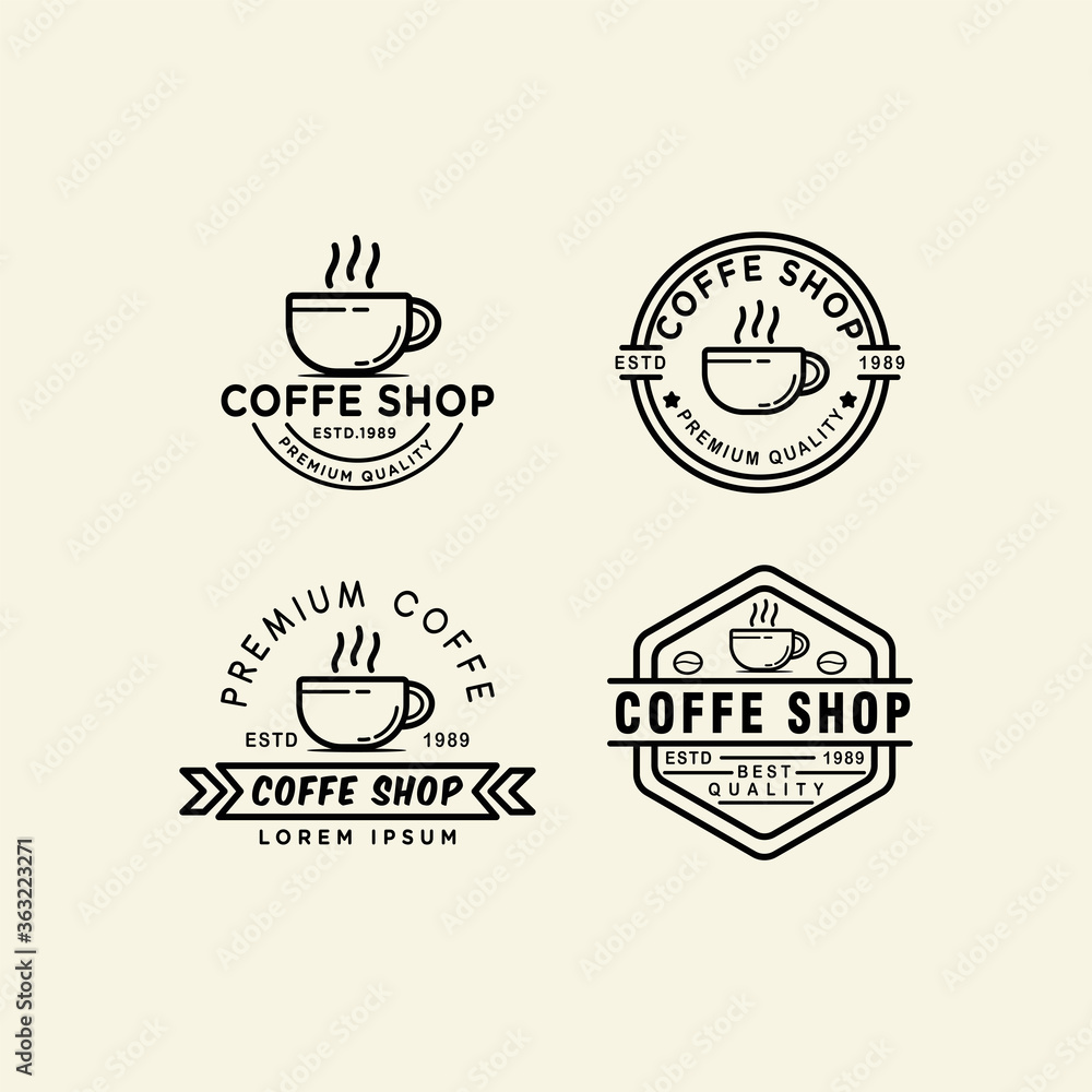 set minimal logo coffee retro collection simple line template
