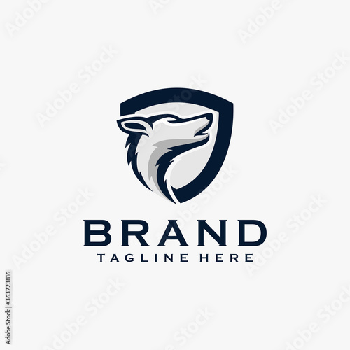 Grey wolf with shield logo template