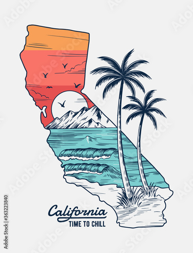 California vector illustration, for t-shirt print, posters and other uses.