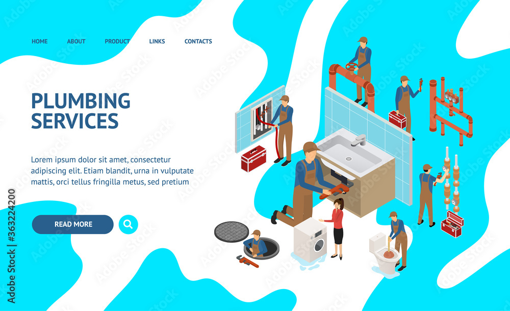 Character Plumber in Uniform Concept Landing Web Page 3d Isometric View. Vector Character Plumber in Uniform Concept Landing Web Page 3d Isometric View. Vector