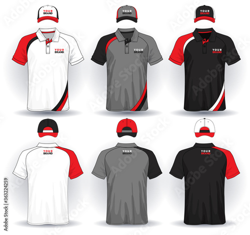 Set of uniform template, polo shirts and caps.	