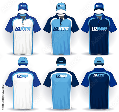 Set of uniform template, polo shirts and caps.	