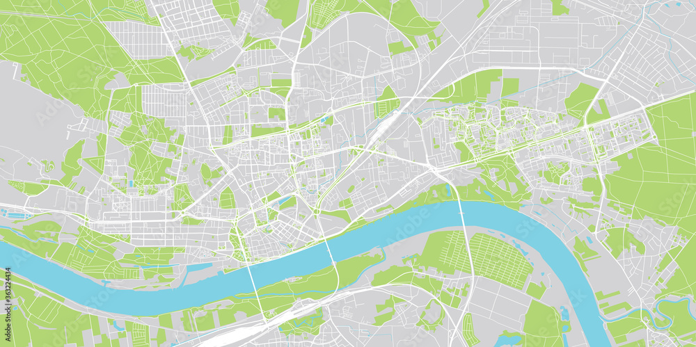 Urban vector city map of Torun, Poland