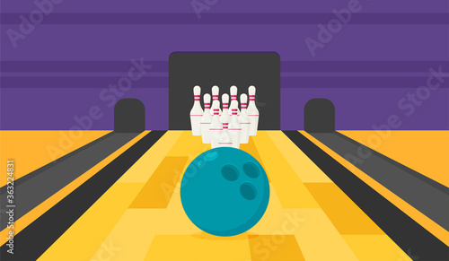 Bowling ball and pins flat vector