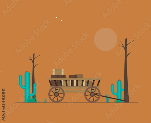 Flat illustration of wooden cart vector