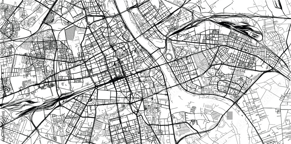 Fototapeta Miejski wektor mapa miasta Warszawa, Polska