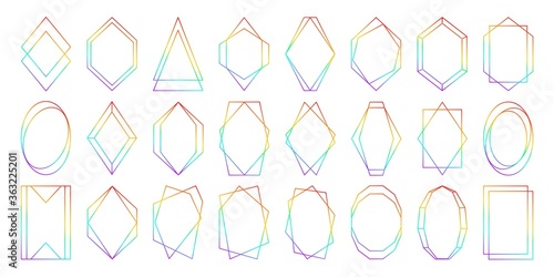 Rainbow polygonal frames set isolated on white background. LGBTQ+ design elements collection. Colorful saturated multangular borders. Vector illustration.
