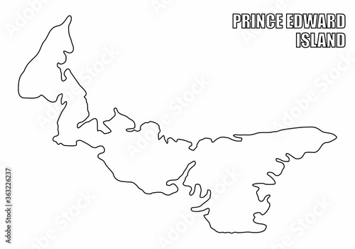 The Prince Edward Island outline map isolated on white background, Canada