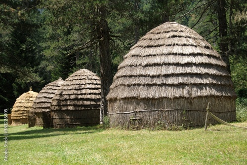The huts settlement of Sarakatsanoi tribe at Gyftokampos place in Skamneli village, one of the 45 villages known as Zagoria or Zagorochoria in Epirus region of southwestern Greece. photo