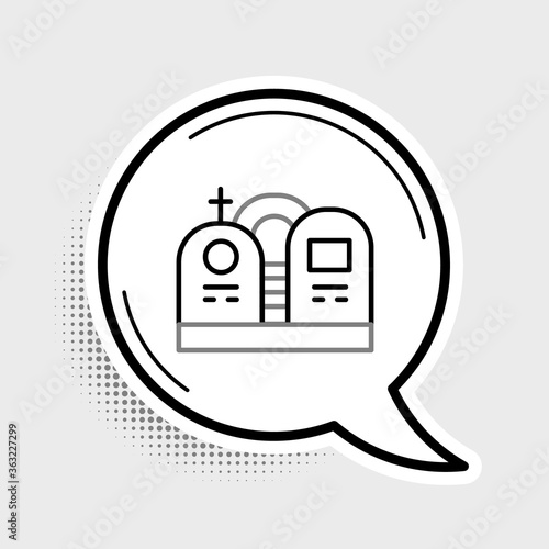 Line Grave with tombstone icon isolated on grey background. Colorful outline concept. Vector.