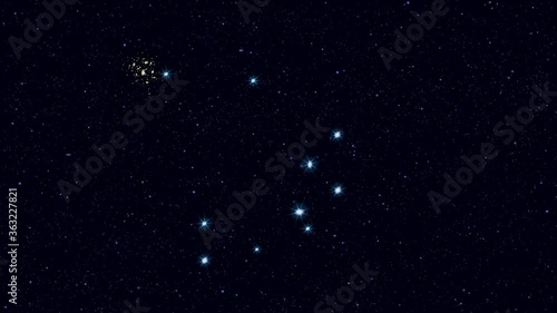 Delphinius (The Dolphin) constellation, gradually zooming rotating image with stars and outlines, 4K educational video 