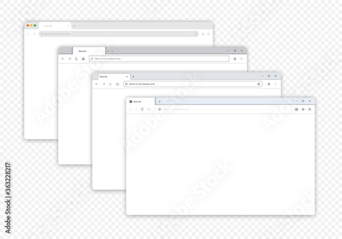 Four different Mock-ups blank browser window for your design isolated transparent background. Vector illustration EPS 10