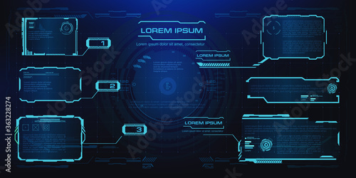 HUD, GUI, UI futuristic frame. User interface wich screen elements. Screen panels in futuristic design. Screen gadget technology for gaming application