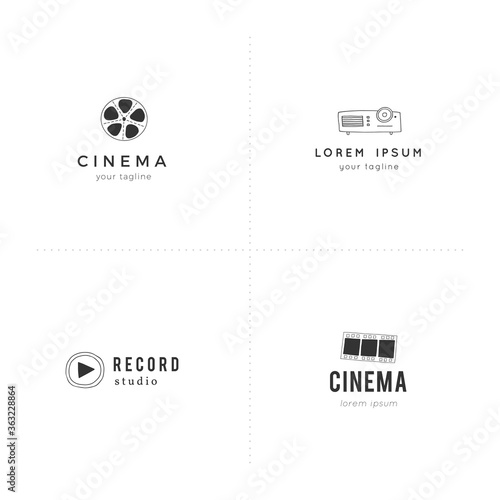 Cinema logo templates. For business identity and branding. Set of vector hand drawn objects.
