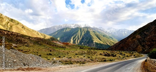 The Salang Pass to the south of the Salang Tunnel in Parwan Province, Afghanistan. This scenic road connects traffic from northern Afghanistan with Kabul and cuts through the Hindu Kush mountains photo