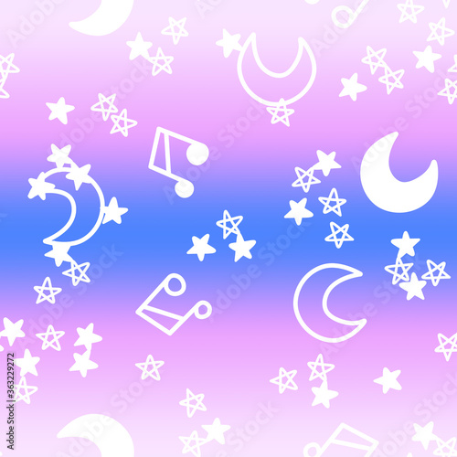 Abstraction, a pattern of stars, musical notes and the moon
