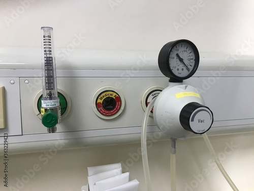 The oxygen air pump vacumm and suction hose in the emergency room of the hospital photo