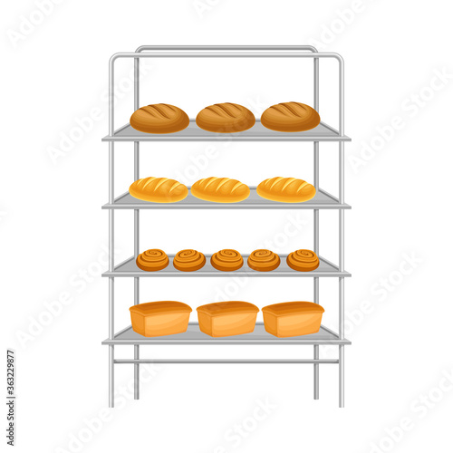 Rack with Loaf of Freshly Baked Bread Vector Illustration