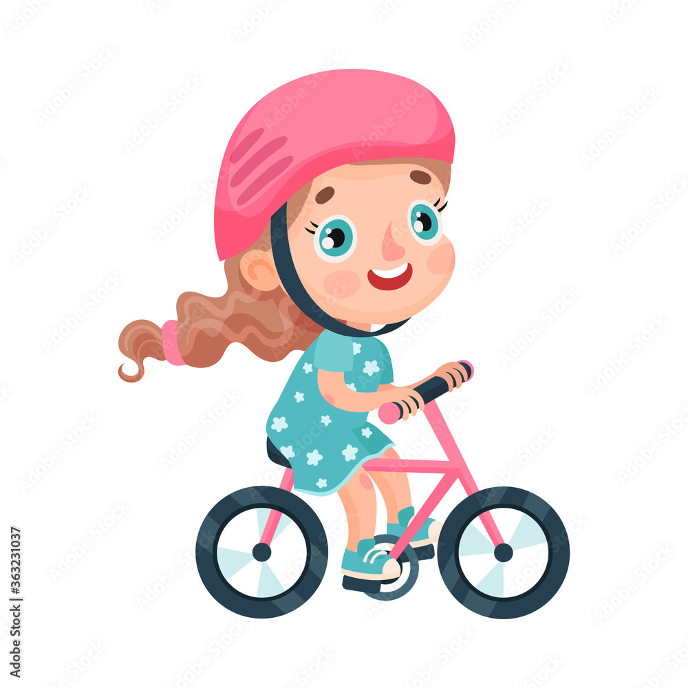 Cute Girl Character in Helmet Riding Bicycle Vector Illustration Cute Girl Character in Helmet Riding Bicycle Vector Illustration