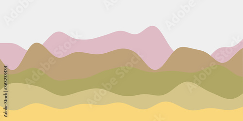Abstract soft yellow green pink hills background. Colorful waves classy vector illustration.