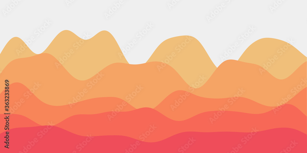 Abstract yellow orange hills background. Colorful waves radiant vector illustration.