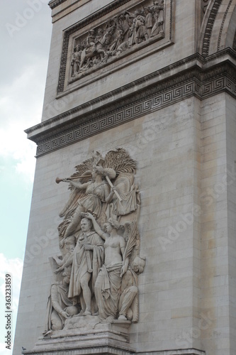 Sculptures on the exterior facade of the Arc de Triomphe, Paris, France. photo