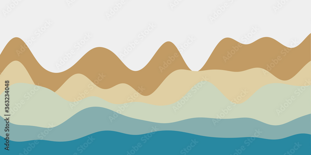 Abstract brown teal hills background. Colorful waves cool vector illustration.