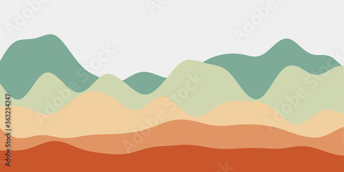 Abstract blue orange hills background. Colorful waves modern vector illustration.