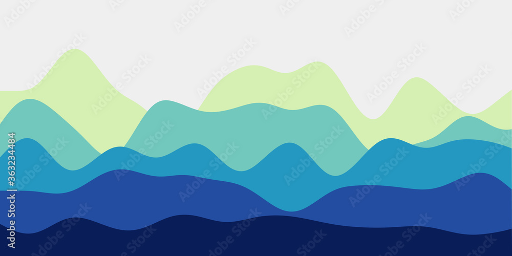 Abstract yellow green blue hills background. Colorful waves amazing vector illustration.