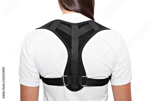 back support belt for support and improve back posture. Back posture corrector. photo