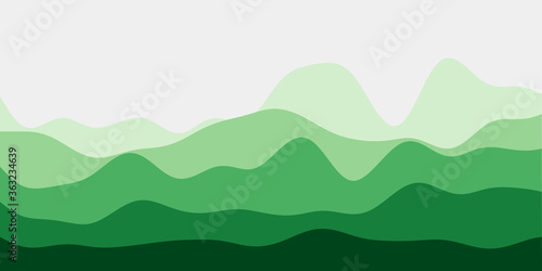 Abstract green hills background. Colorful waves superb vector illustration.