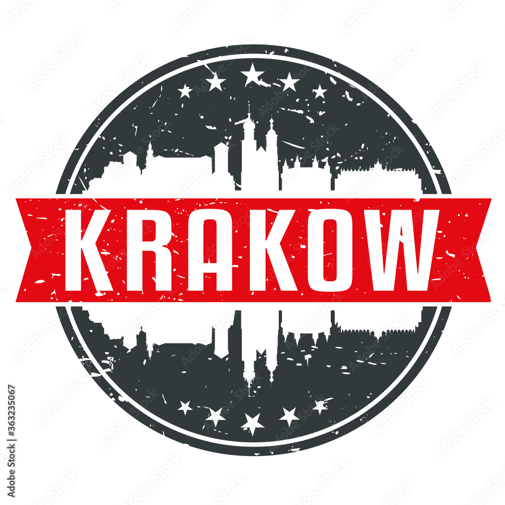 Krakow Poland Round Travel Stamp. Icon Skyline City Design. Seal Tourism. - obrazy, fototapety, plakaty 