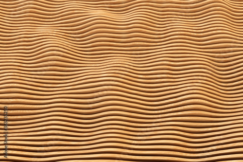 Fototapeta Naklejka Na Ścianę i Meble -  Parametric wood background. Abstract wave wooden wall. 3d rendering illustration. High resolution.
