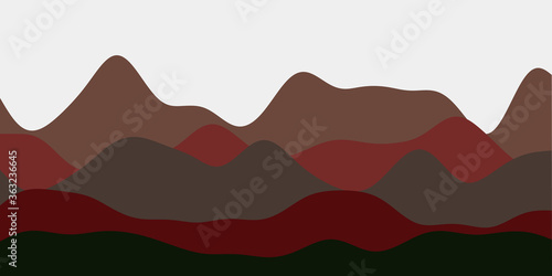 Abstract dark red brown hills background. Colorful waves amazing vector illustration.