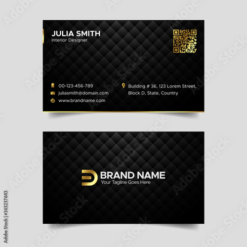 Dark Black and Golden Abstract Elegant Luxury Business Card Template Design 