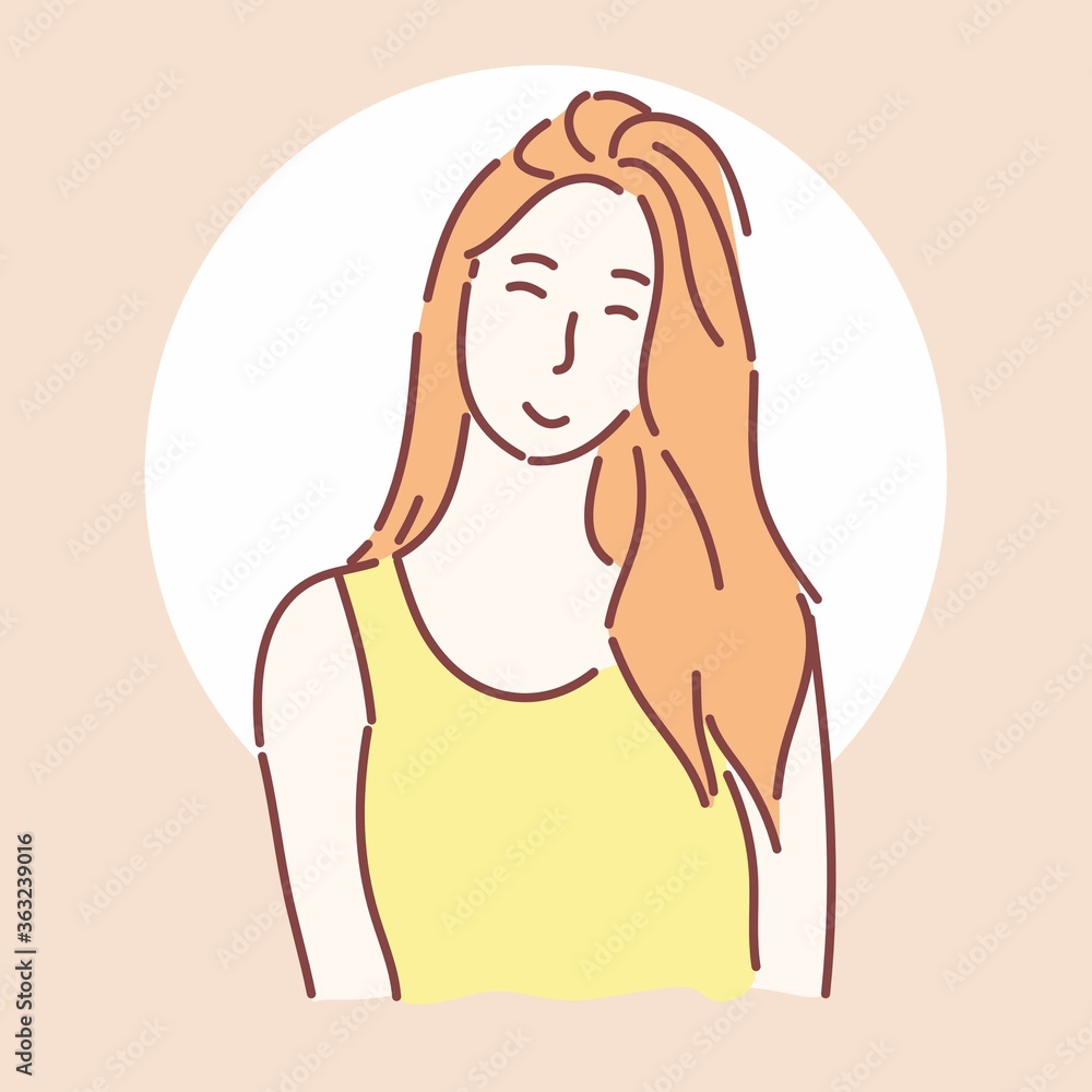 Happy cheerful pretty woman. Hand drawn character style vector. Happy cheerful pretty woman. Hand drawn character style vector.
