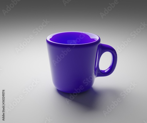 blue cup on white background, Three dimensional glass model, 3d rendering