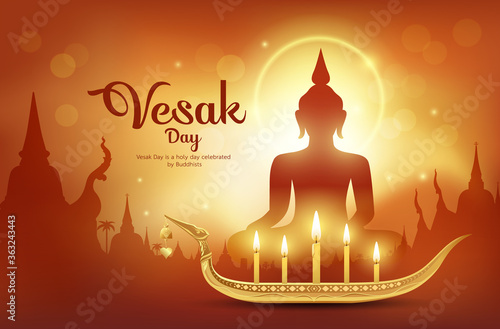 Vesak Day, It is an important day of Buddhism and the world. abstract orange background vector and Illustration