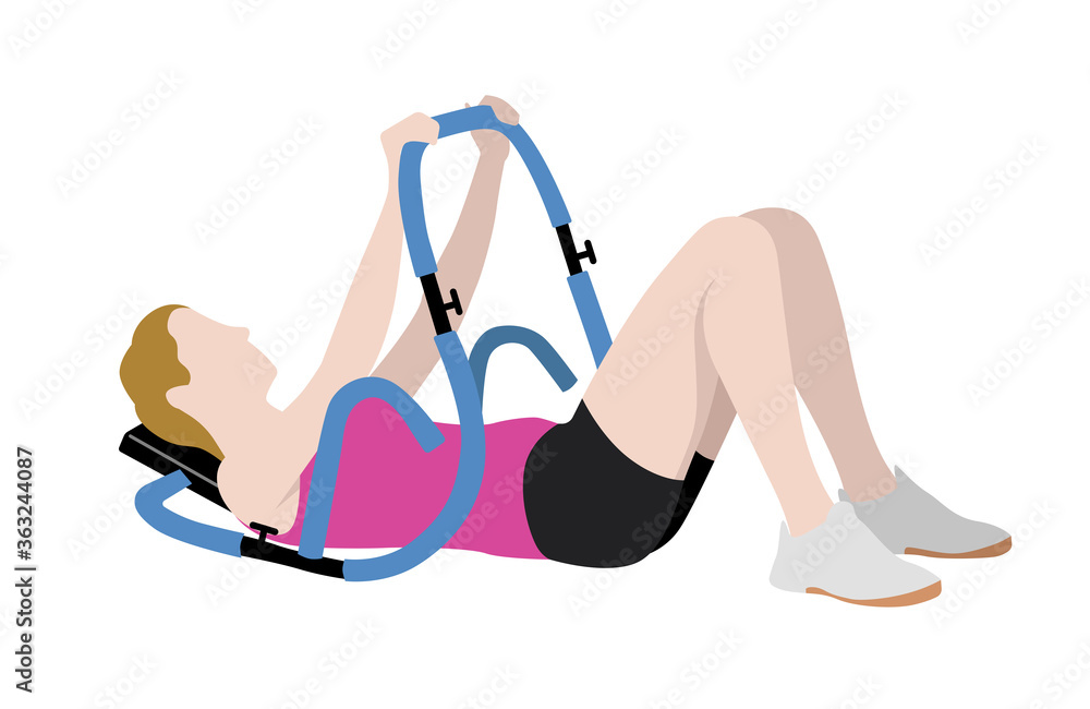 Isolated fitness woman exercising abs lying on the floor. Flat style vector illustration.