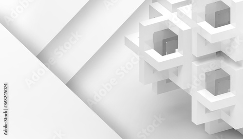 Modern Geometric square shapes have a beautiful and modern dimension to form a digital background in simple and powerful gray and white tones - 3d rendering