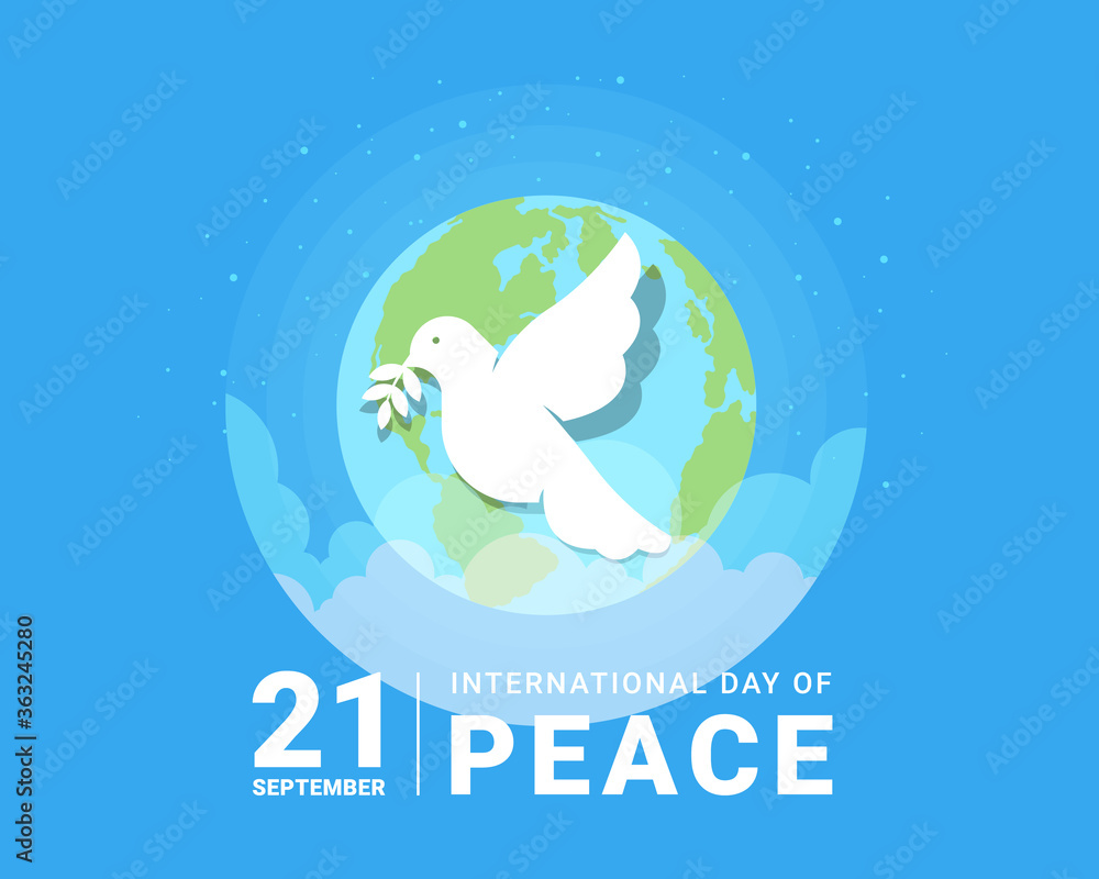 international day of peace - white dove with leaf sign and earth world on blue background vector design international day of peace - white dove with leaf sign and earth world on blue background vector design
