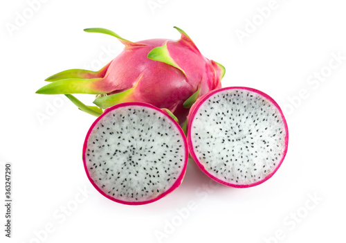 Close up fresh dragon fruit isolated on white background, food healthy