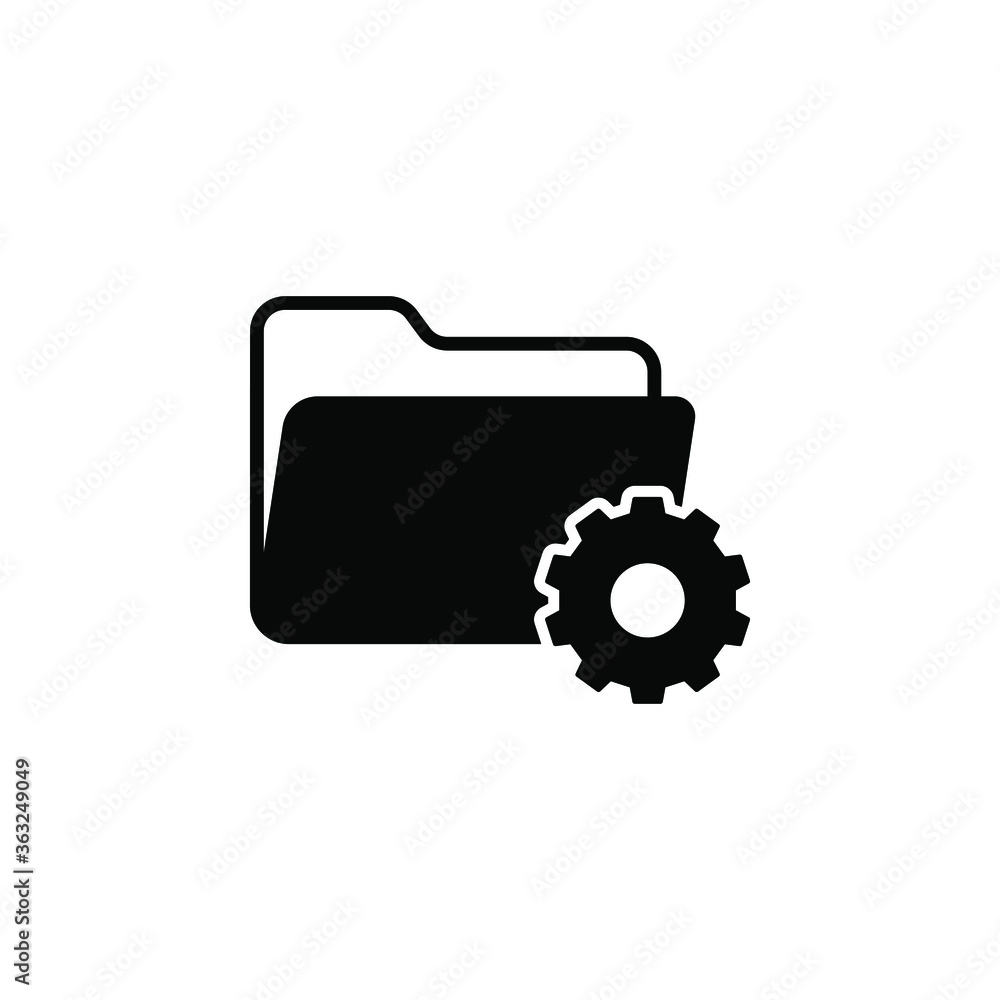 Folder with cogwheel icon. Project management symbol concept isolated on white background. Vector illustration
