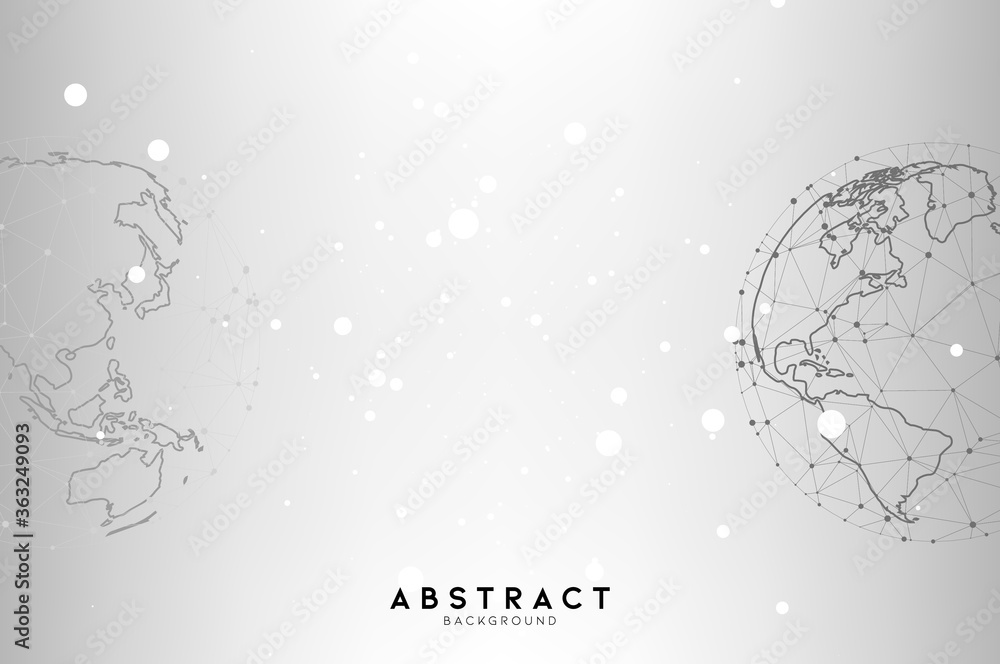 Obraz premium Abstract white and gray globe triangle geometry background and wallpaper. Global network connection, Social communications concept, Digital technology banner.