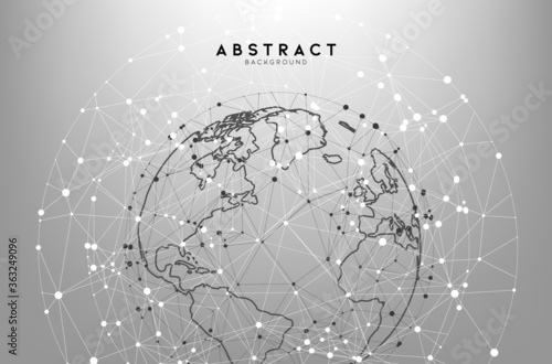 Abstract white and gray globe triangle geometry background and wallpaper. Global network connection, Social communications concept, Digital technology banner.