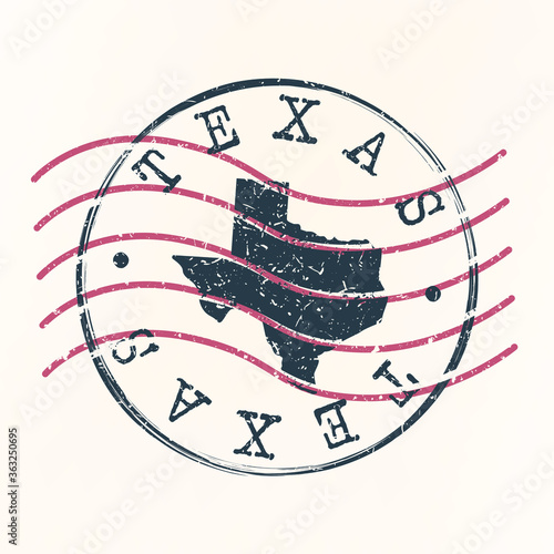 Texas Stamp Postal. Map Silhouette Seal. Passport Round Design. Vector Icon. Design Retro Travel.