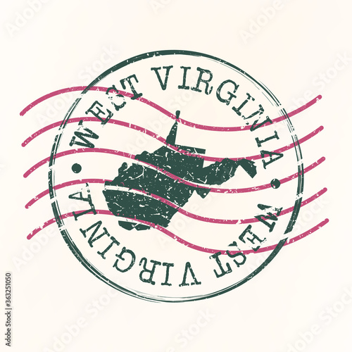 West Virginia Stamp Postal. Map Silhouette Seal. Passport Round Design. Vector Icon. Design Retro Travel.